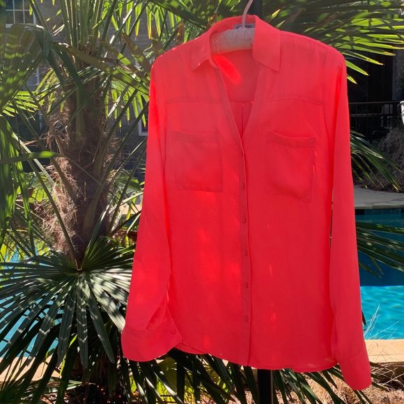 Express Portofino Button Down Chiffon Blouse - Picture 10 of 14